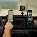 Titan Dash Mount Phone Holder for Jeep Wrangler JL and Gladiator with Two Clamp Cell Phone Holders. Three Tray Buckle Slots for Camera, GPS and Mobile Devices. Fits Jeep JL Models (2018 - Current) and Gladiator Models (All Years and Trims)